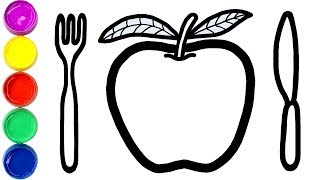 Draw Apple And Cutlery Set Learning Videos For Kids