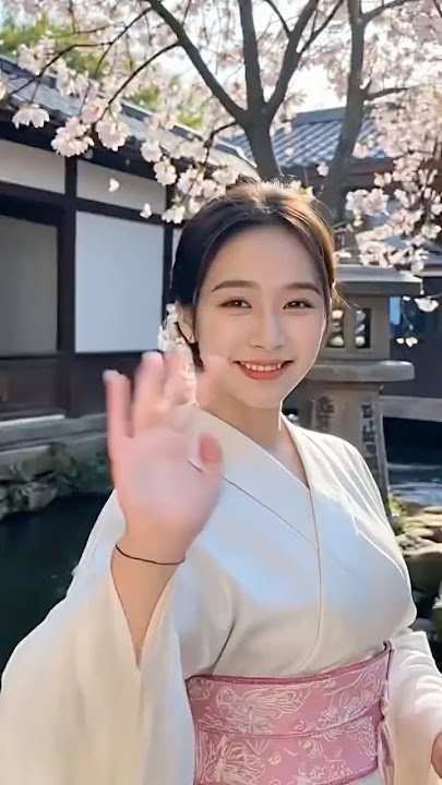 The mature Japanese royal sister greeted happily under the cherry tree
