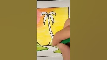Vẽ ĐỀ TÀI PHONG CẢNH LÀNH QUÊ bằng MÀU SÁP | How to draw scenery with crayon #shorts