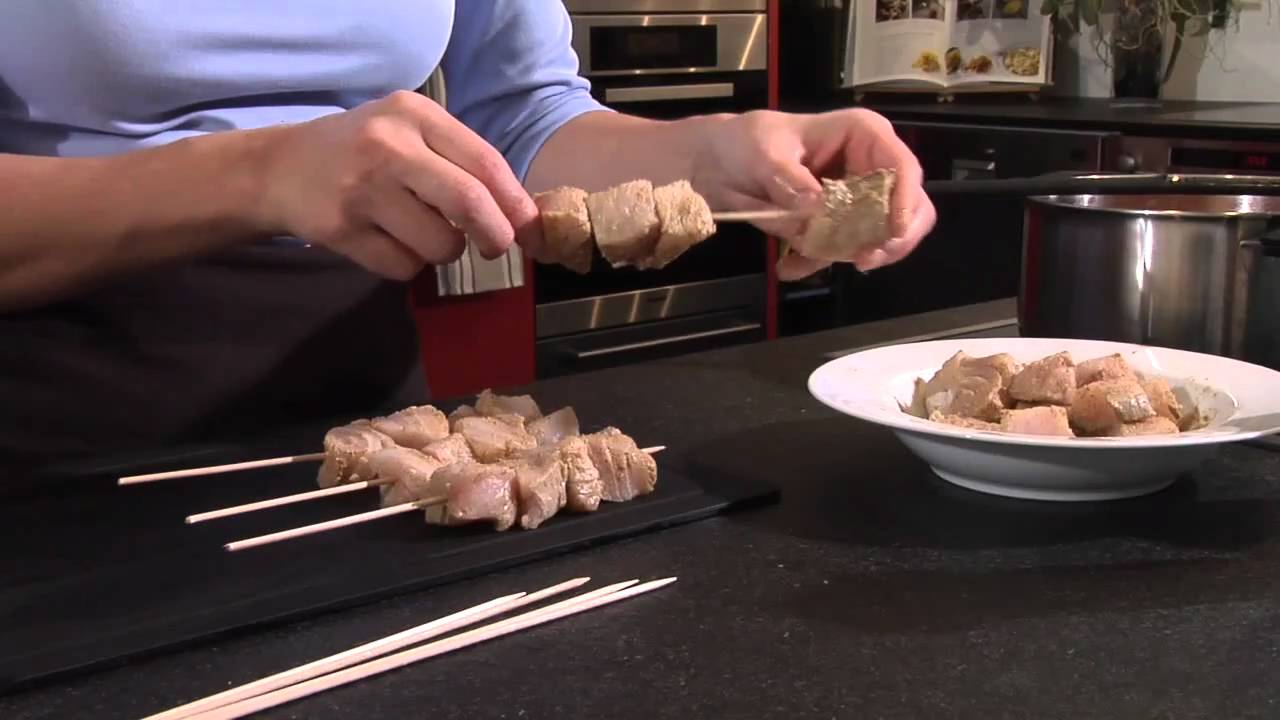 Fisch-Spiessli mit glasierten Rüebli