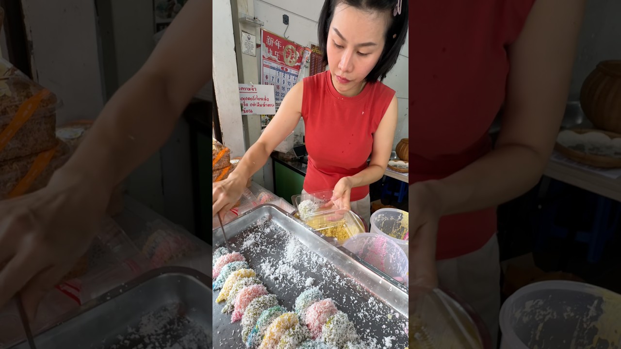Beautiful Thai Lady Sells Rainbow Steamed Cake