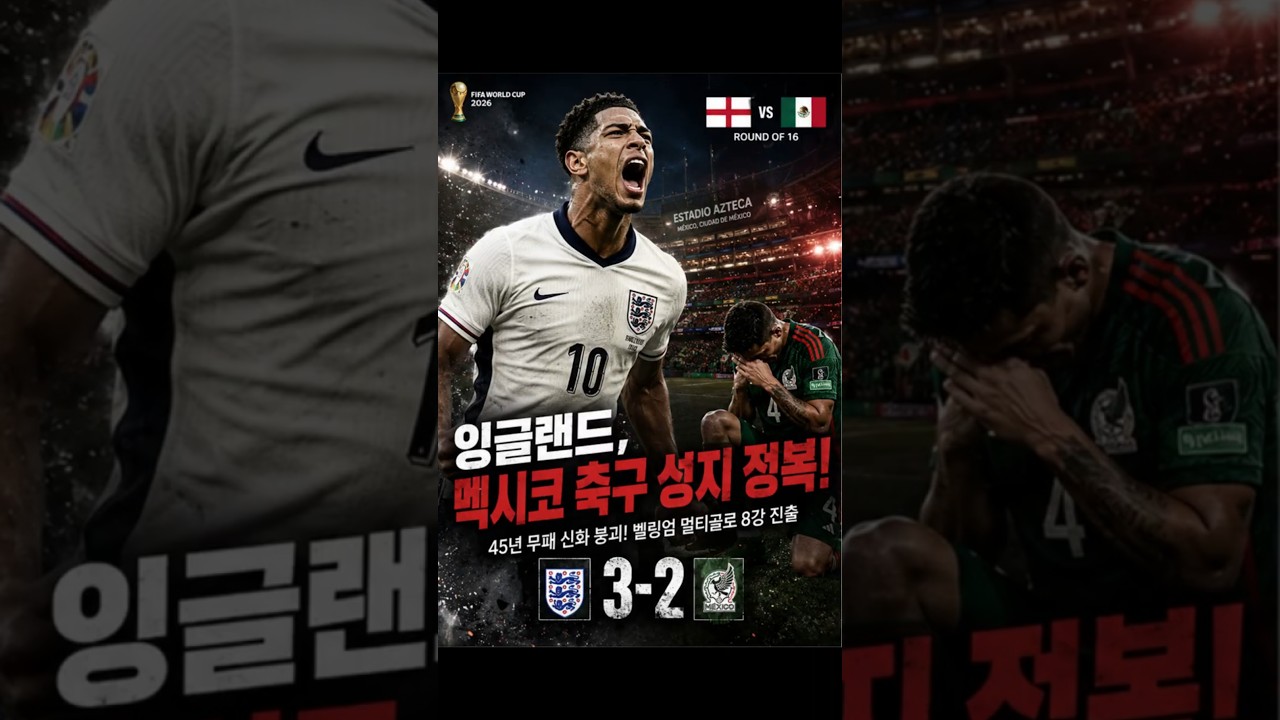월드컵16강-잉글랜드 멕시코와 3대2 승리~! 벨링엄 멀티골,케인 PK골, 퀴뇨네스 추격골, 히메네스 PK골~! #북중미월드컵 #잉글랜드멕시코 #벨링엄 #케인