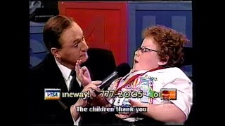 CBC's Janeway Telethon, host Karl Wells with Jessica Stokes, 2005, Harbour Grace, 2001