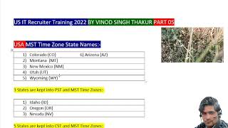 Part 5 | US IT Recruiter Training 2022 | US IT Recruitment Training | MST Time Zone State Names |
