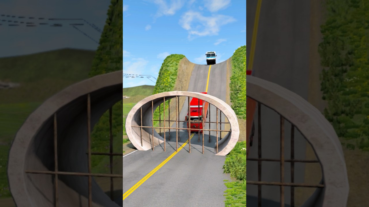 Buses & Dumper Truck vs Drain Pipe Crash - BeamNG.drive 