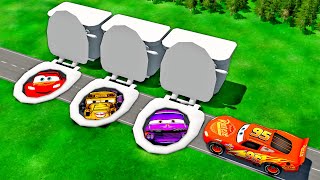 MEGA TOILET Pits Vs Lightning McQueen And Huge & Tiny PIXAR CARS! BeamNG. Drive Battle!