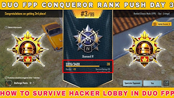 DUO FPP CONQUEROR RANK PUSH DAY 3 || HOW TO SURVIVE HACKER LOBBY IN DUO FPP || TIPS FOR CONQUEROR