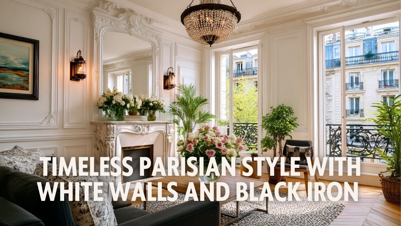 Timeless Parisian Style with White Walls and Black Iron Accents for a Chic Apartment Look