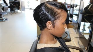 Salon Work| Meagan Good inspired cut... (from natural to relaxed)
