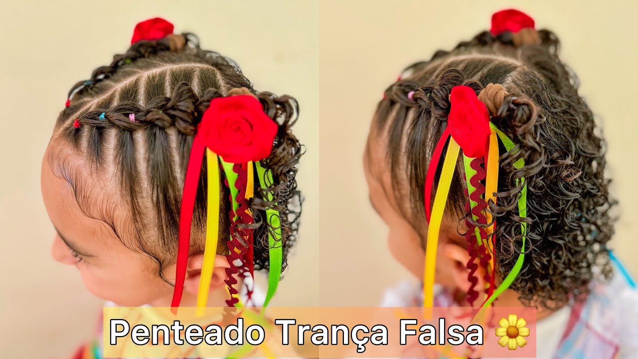 Penteado Infantil Fácil com Trança Falsa, Coque ou Amarração para Festas ou  Formatura🌹, Braid Hairstyle for Girls.