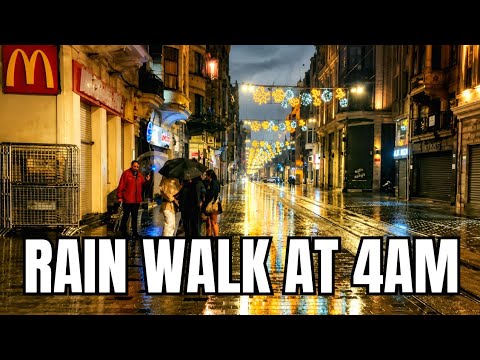Walking Through the City at 4AM in Heavy Rain (4K, no talking)