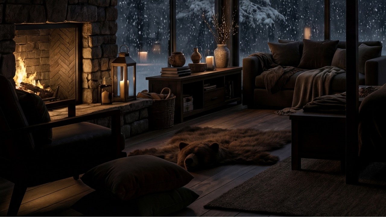 2 Hour Winter Cabin Fireplace 🔥 | Night Room | No Music