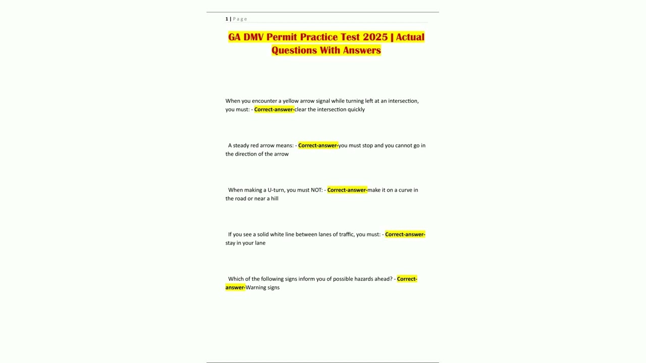 GA DMV Permit Practice Test 2025  Actual Questions With Answers3