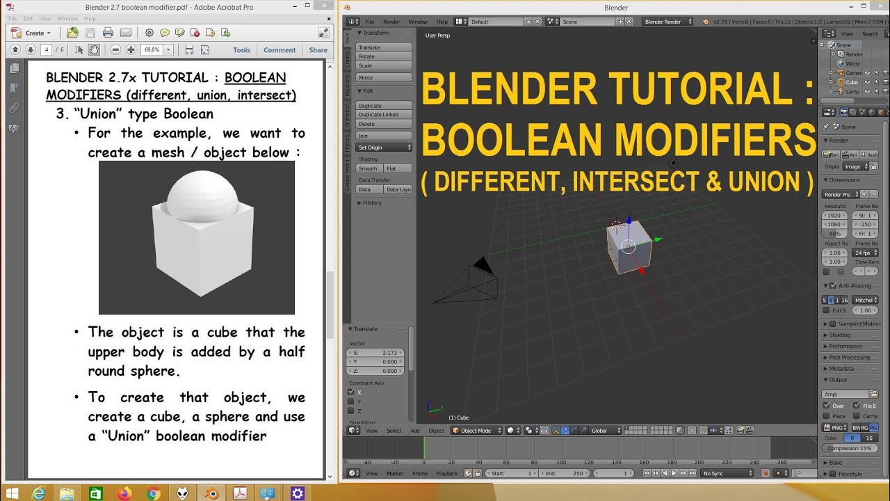 Blender tutorial : Boolean modifiers ( 2.7x ) - YouTube