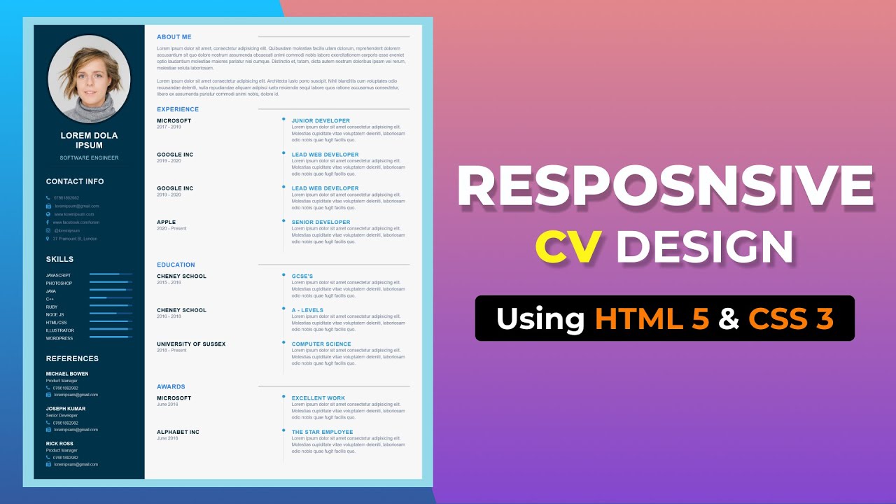 How to Create a Responsive Resume Website using HTML and CSS | Resume CV Design in HTML CSS