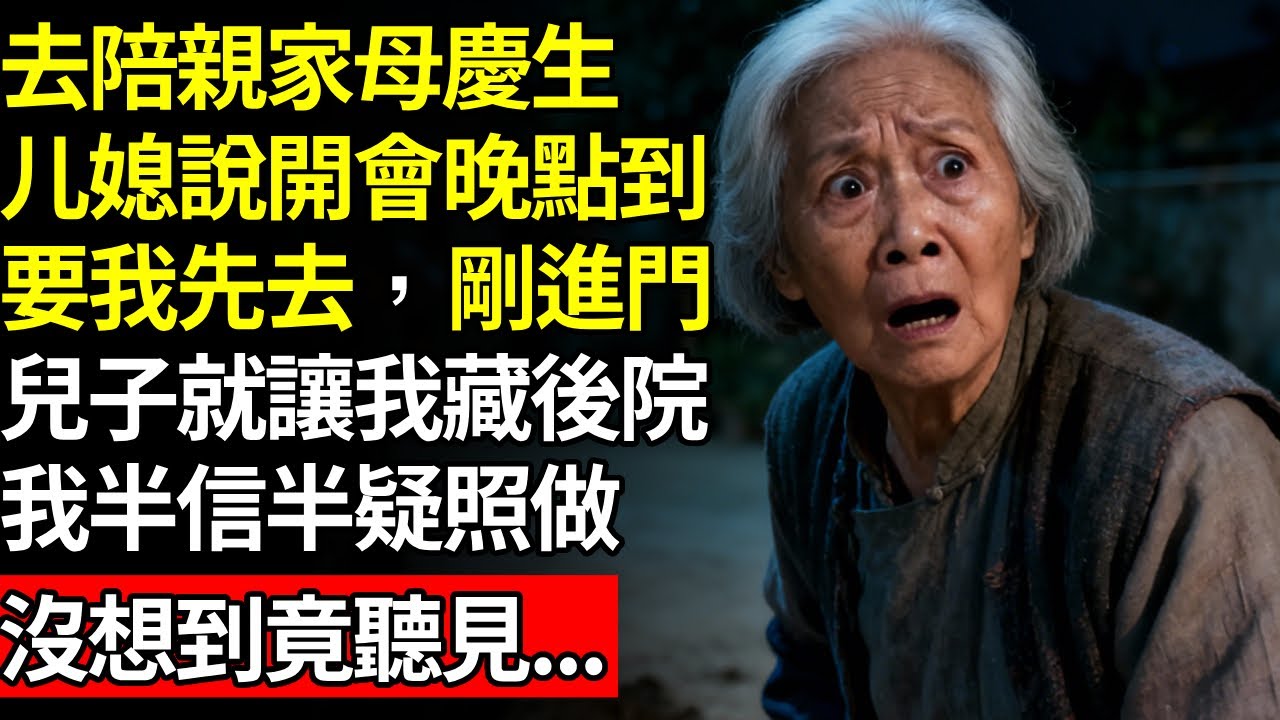 去陪親家母慶生，媳婦說臨時開會晚點到，要我先過去，剛進門，兒子塞我1紙：藏後院！我半信半疑照做，沒想到竟聽見...#養老#不孝子#人間家事#退休金