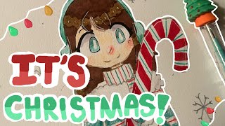 🎄Chill Christmas Draw w/ me⭐ ll Drawing a Candy Cane themed girl -Hitachi