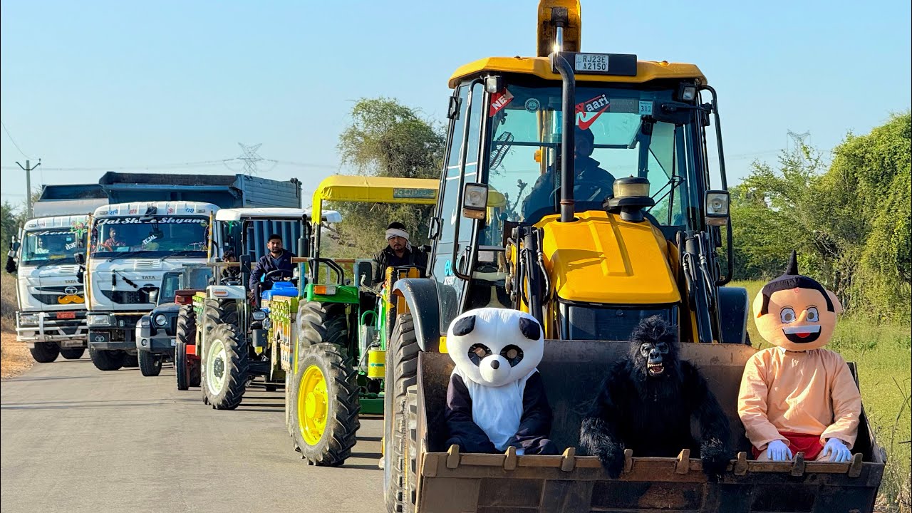 Jcb 3dx loading Mud in TATA Tippers Tractors Swaraj 855 Fe New Holland 3630 Tractor jcb Thar truck 
