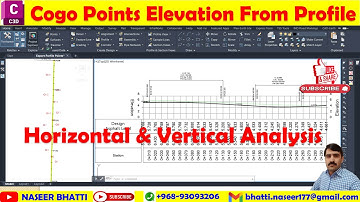 Cogo points elevation from profile | Cogo points Horizontal and Vertical Distance from Alignment