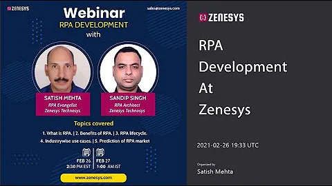WEBINAR - RPA ( Robotic Process Automation) Development at Zenesys