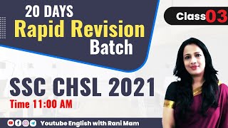 SSC CHSL 2021 | Rapid Revision Batch Class -3 | English with Rani Ma'am