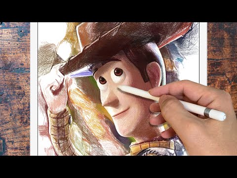 Drawing Woody(Toy Story) | Draw only with lines | Using Procreate iPad Pro | How to art | ArtyCoaty