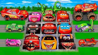 Mega Pixar Cars Pit Transform Lightning McQueen Into ZOMBIE Lightning Mcqueen! BeamNG Drive Battle!
