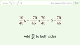 Solve (2x-8)/5+(x-7)/45=5: Linear Equation Video Solution | Tiger Algebra