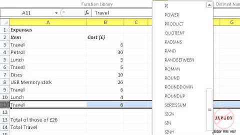 Excel 2003:  SUMIF Function