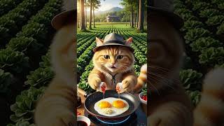 Fluffy Orange Cat Chef Fries Duck Eggs with Fresh Salad | Super-Real Animated Cat Cooking