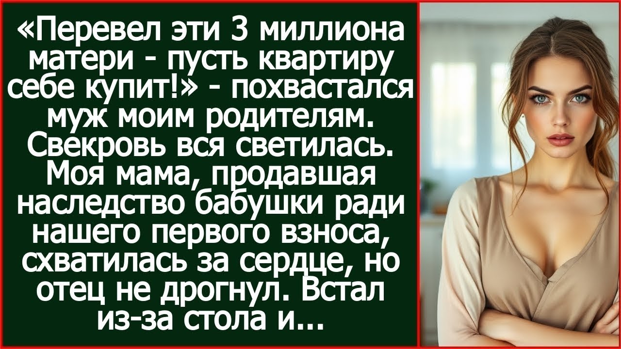 «Перевел эти ваши 3 миллиона матери - пусть квартиру себе купит!» - похвастался муж моим родителям