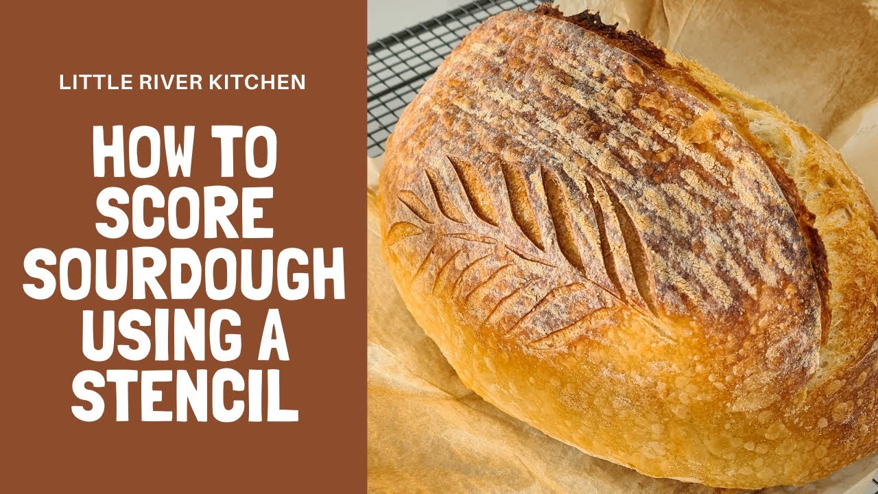 How score sourdough using a stencil 