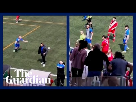 Football coach sent off after stopping counter-attack on the pitch