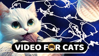 CAT GAMES  White Yarn Strings. Videos for Cats to Watch | CAT TV | 1 Hour.