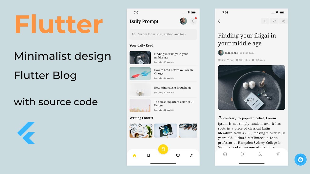 Flutter - Minimalist design blog app with Flutter 2.0 - Speed code ...