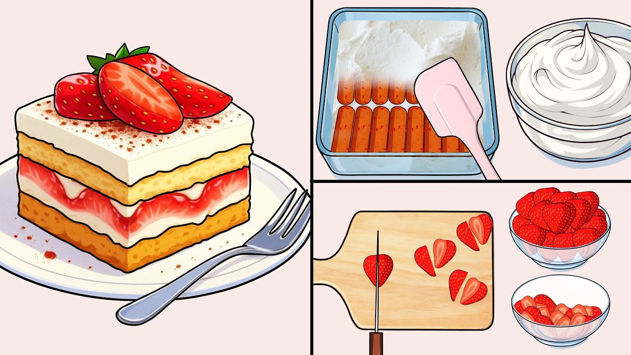 Soft & Relaxing Sounds | ASMR Making Strawberry Tiramisu Dessert