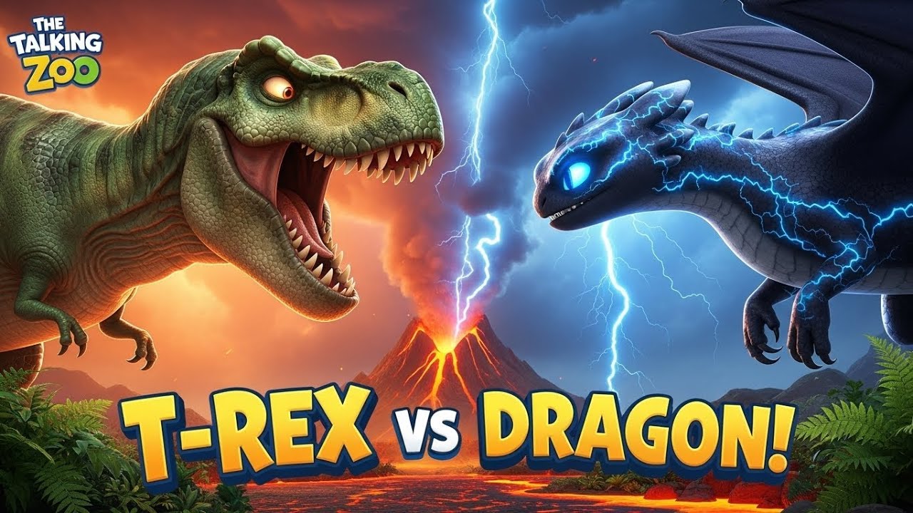 T-Rex 🦖 vs Night Fury Dragon 🐲 | Epic Animal Cartoon Story | The Talking Zoo
