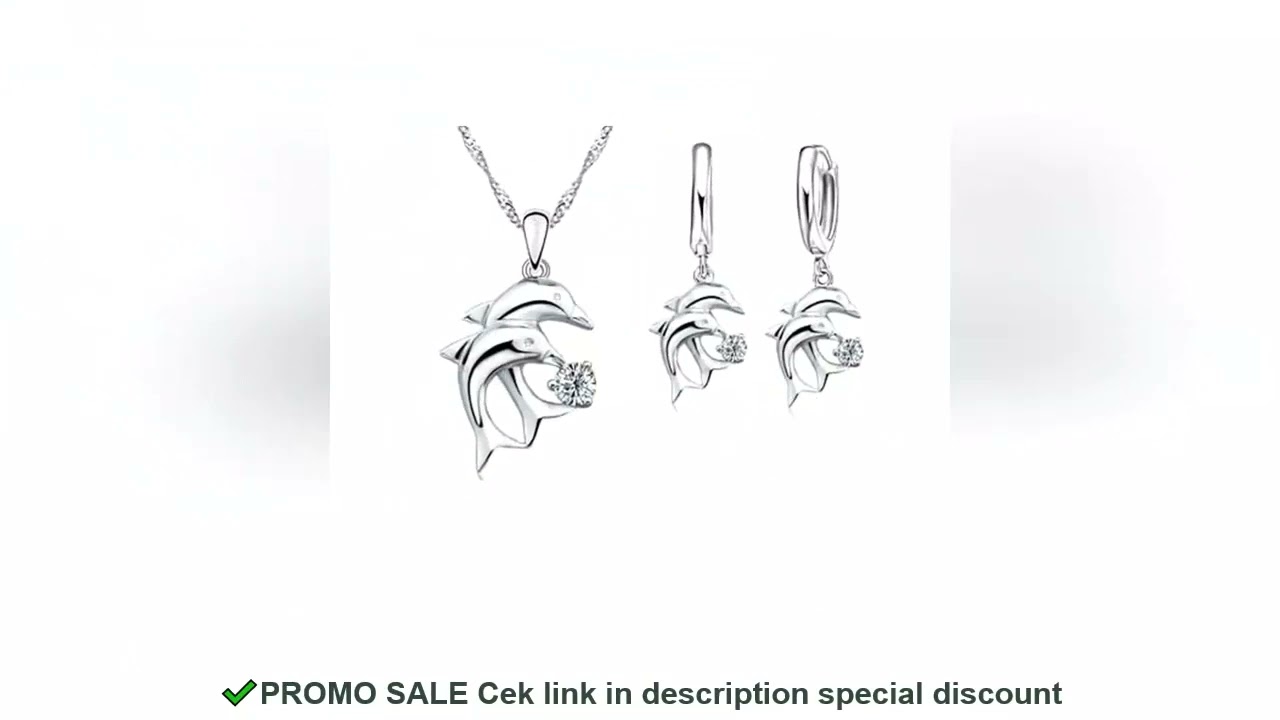 925 Sterling Silver Color Bridal Jewelry Sets Dolphin Design Crystal Necklaces Hoop Earrings Women G