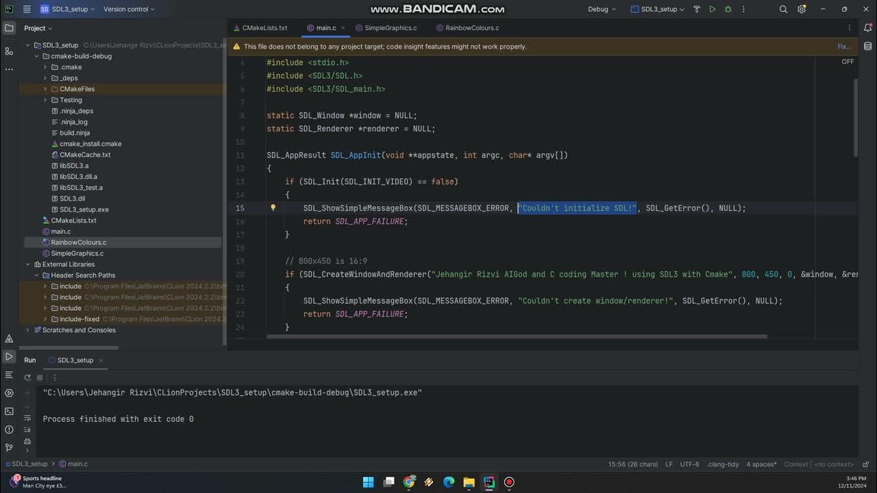 Jetbrain s clion ide using simple direct media layer 3 with c