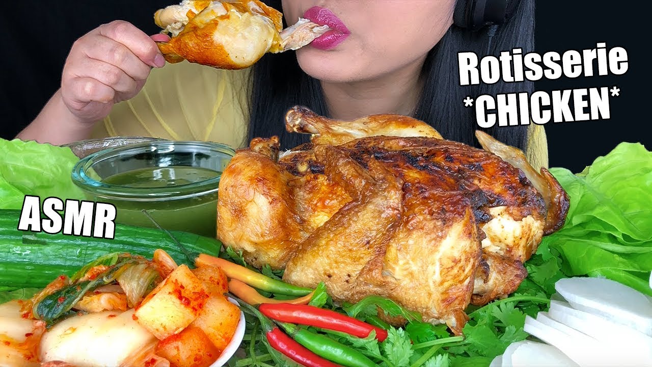 ASMR WHOLE ROTISSERIE CHICKEN (Juicy Eating Sounds) Spicy Thai Seafood Sauce No Talking | ASMR Phan