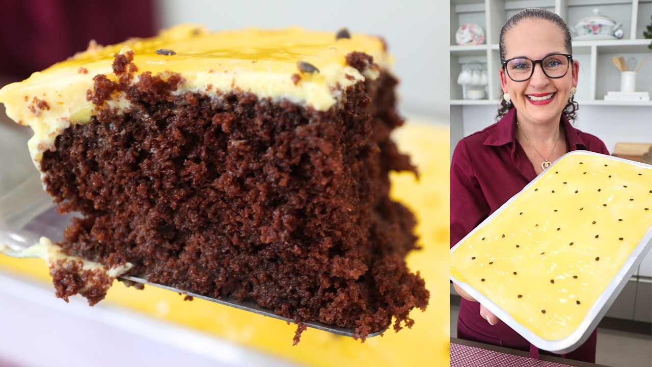 BOLO DE CHOCOLATE FOFÍSSIMO COM MOUSSE DE MARACUJÁ, MUITO FÁCIL DE FAZER! - Isamara Amâncio