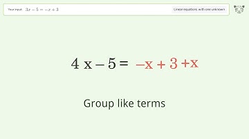 Linear equation with one unknown: Solve 3x-5=-x+3 step-by-step solution