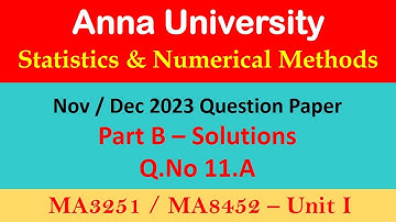 Statistics & Numerical methods important questions Part B ||Previous QP || MA3251 || Anna University