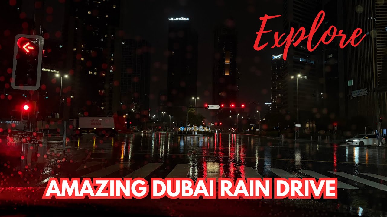 Dubai Rain Drive At Night Through Sheikh Zayed Road, Business Bay, And Downtown Dubai | Today Rain