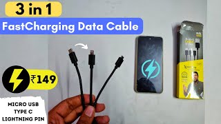 3 in 1 Fast Charging Data cable for Travel/Car | Unboxing Spot