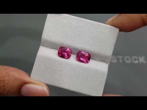 Pair of vibrant pink Mahenge spinels in cushion cut 4.12 carats, Tanzania Video  № 3