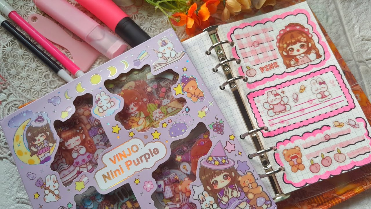 PINK JOURNAL WITH NINI STICKER / JURNAL STICKER WARNA PINK VINJO NINI ...