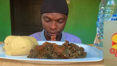 ASMR vegetable soup with yellow fufu Mukbang Delicious African food #asmr