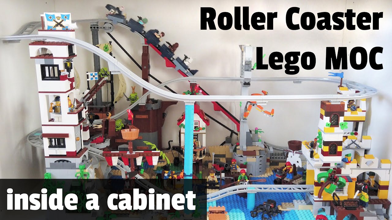 Lego roller coaster and fairground - in an Ikea cabinet