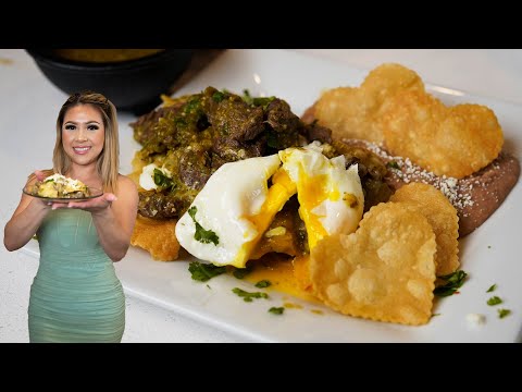 Steak and eggs green chilaquiles, from the video